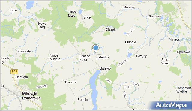 mapa Balewko, Balewko na mapie Targeo